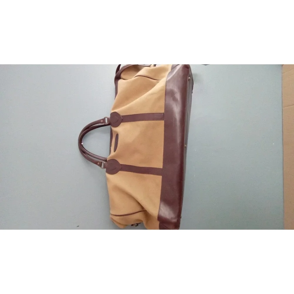 Vintage Canvas Leather Trim Travel Duffel‎ Bag Brown Leather Accents